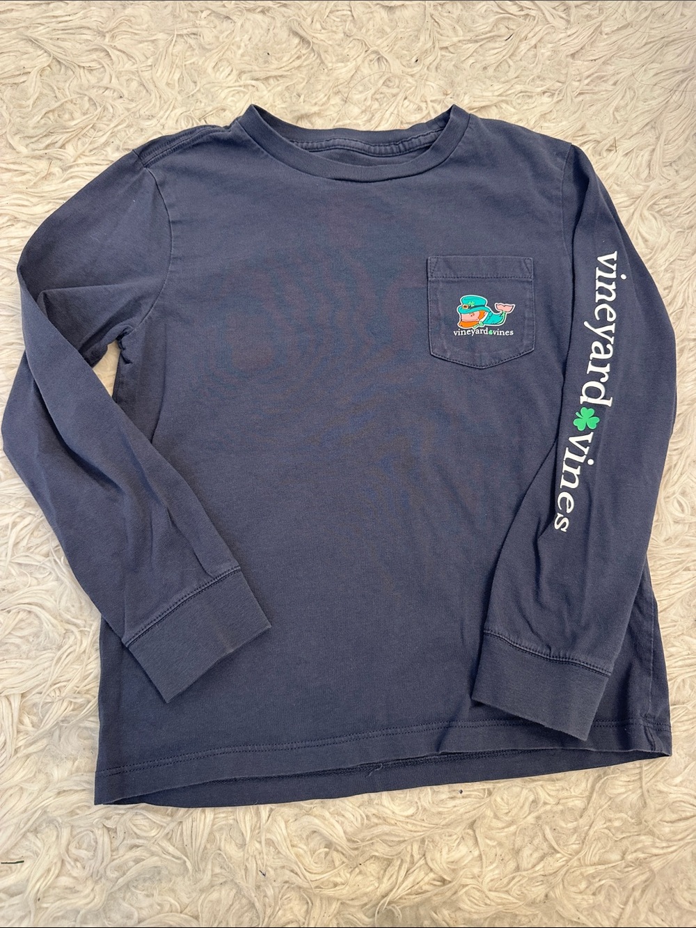 Vineyard Vines Navy Long Sleeve Pocket Tee with Sleeve Logo